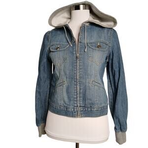 Halogen Hooded Sweater Hood Blue Denim Trucker Jacket Gray Jean Small